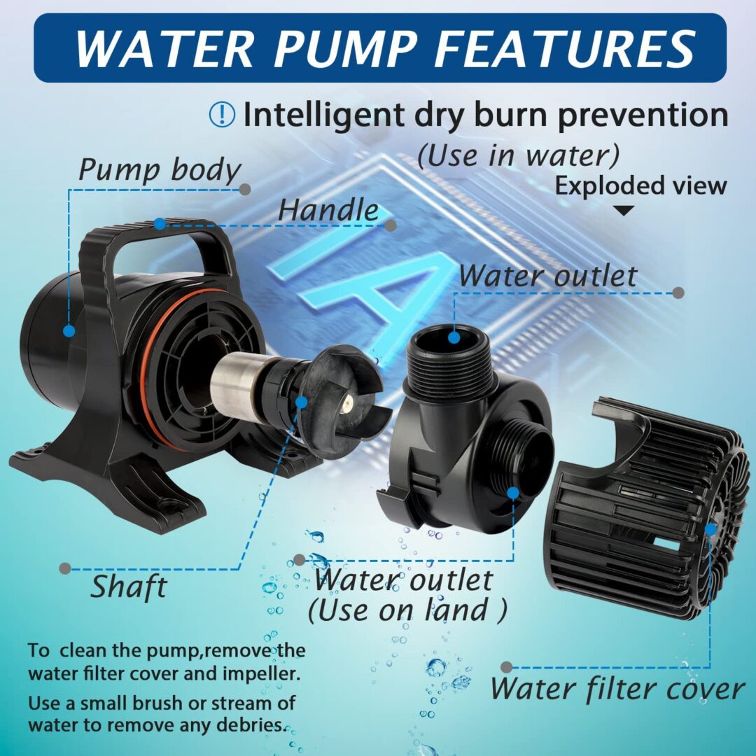 OYO WATER Upgraded 5600 GPH Pond Pump Waterfall Pumps Submersible Outdoor Water Fountain Pump with Barrier Pump Bag 32.8FT POWER CORD