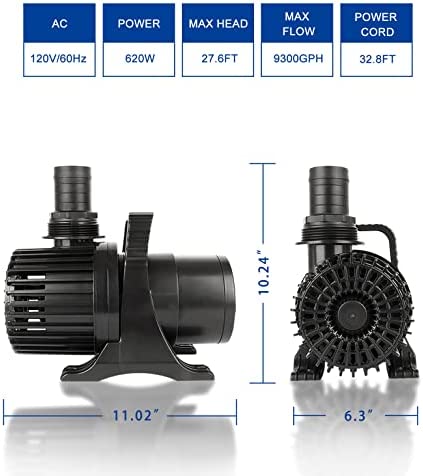 OYO WATER Upgraded 9300 GPH Pond Pump Waterfall Pumps Submersible Outdoor Water Fountain Pump with Barrier Pump Bag 32.8FT POWER CORD