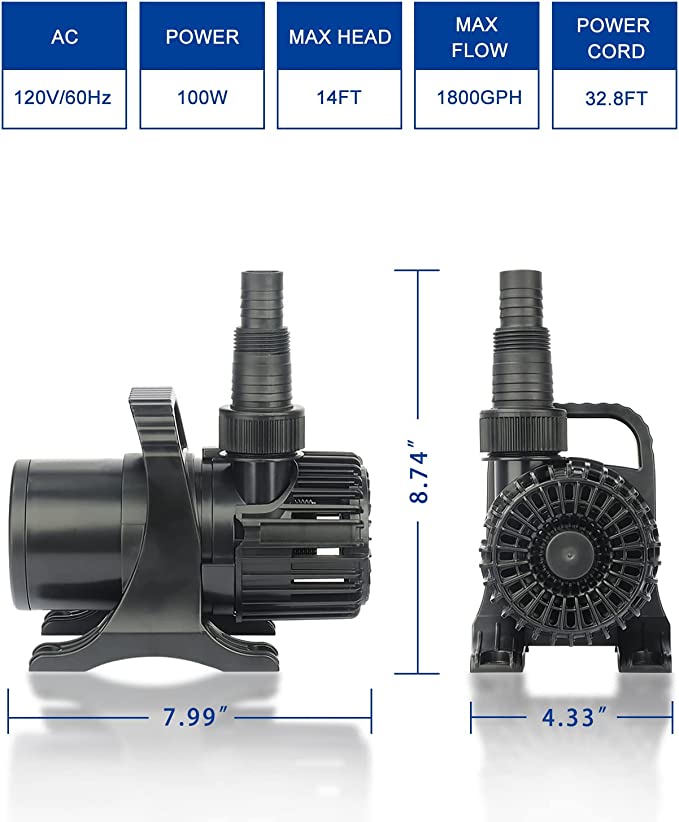 OYO WATER Pond Pump Waterfall Pumps Submersible Outdoor Water Fountain Pump with Barrier Pump Bag POWER CORD