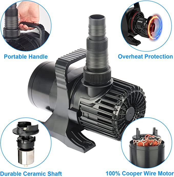 OYO WATER Upgraded 6900 GPH Pond Pump Waterfall Pumps Submersible Outdoor Water Fountain Pump with Barrier Pump Bag 32.8FT POWER CORD