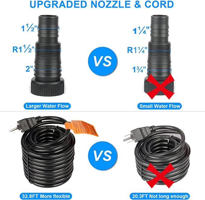 OYO WATER Upgraded 3900 GPH Pond Pump Waterfall Pumps Submersible Outdoor Water Fountain Pump with Barrier Pump Bag 32.8FT POWER CORD