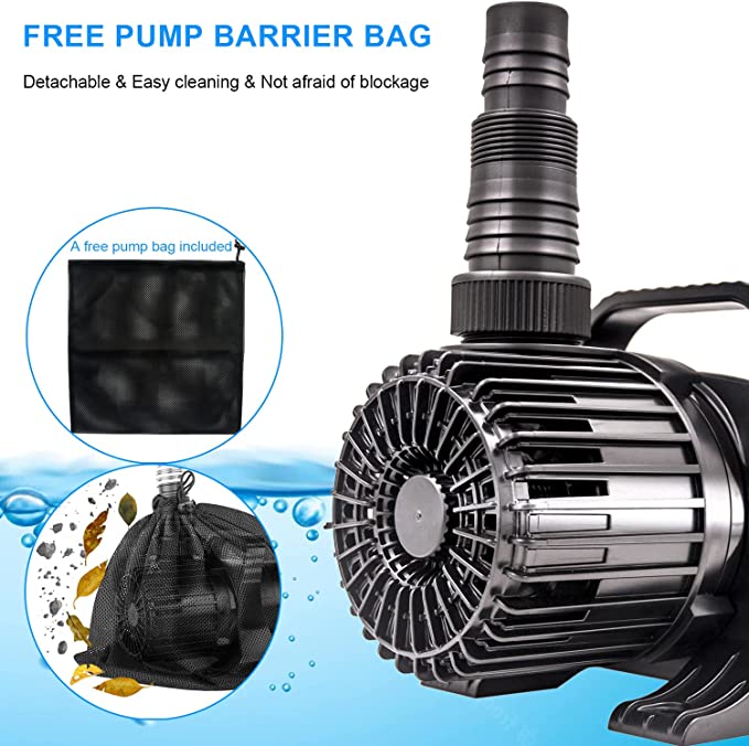 OYO WATER Upgraded 5600 GPH Pond Pump Waterfall Pumps Submersible Outdoor Water Fountain Pump with Barrier Pump Bag 32.8FT POWER CORD